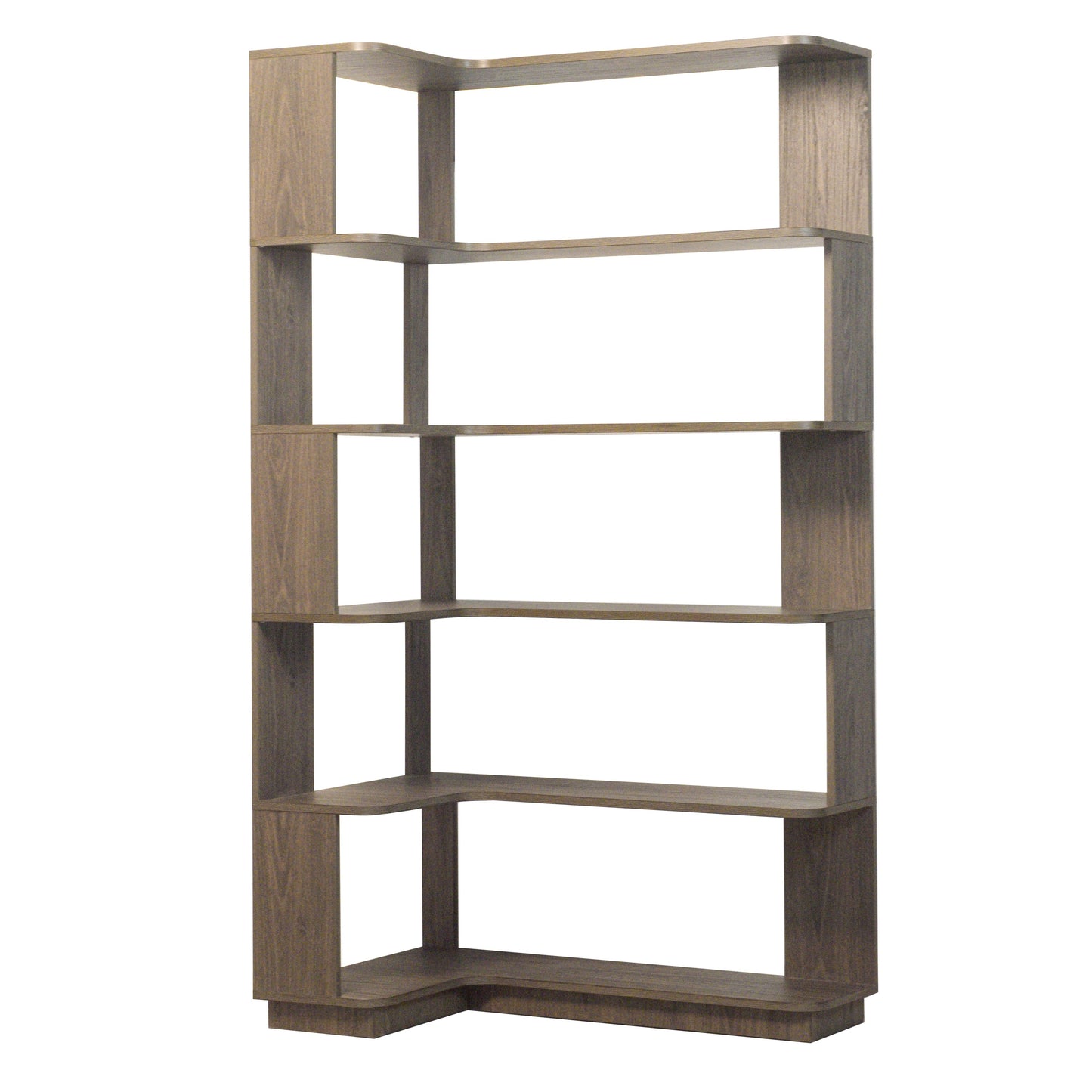 Dark Brown 5-Tier L-Shaped Corner Bookshelf for Living Room, Bedroom, Home Office with Anti-Tip Safety Features, 90cm Extended Wooden Display Shelf