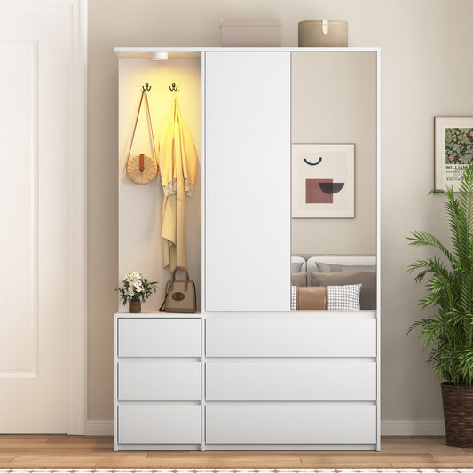 Wardrobe Closet 71.7" H, Bedroom Wooden Wardrobe with 2 Doors 6 Drawers – White