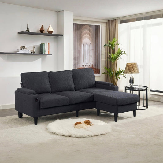 dark grey color knock down 3-seat combo sofa with storage ottoman for living room apartment bedroom and compact room