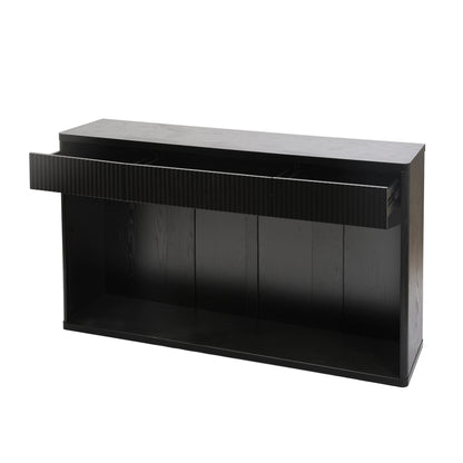 63" Fluted Console Table with 3 Drawers, Long Sofa Table Behind Couch for Living Room, Hallway, Foyer,Black