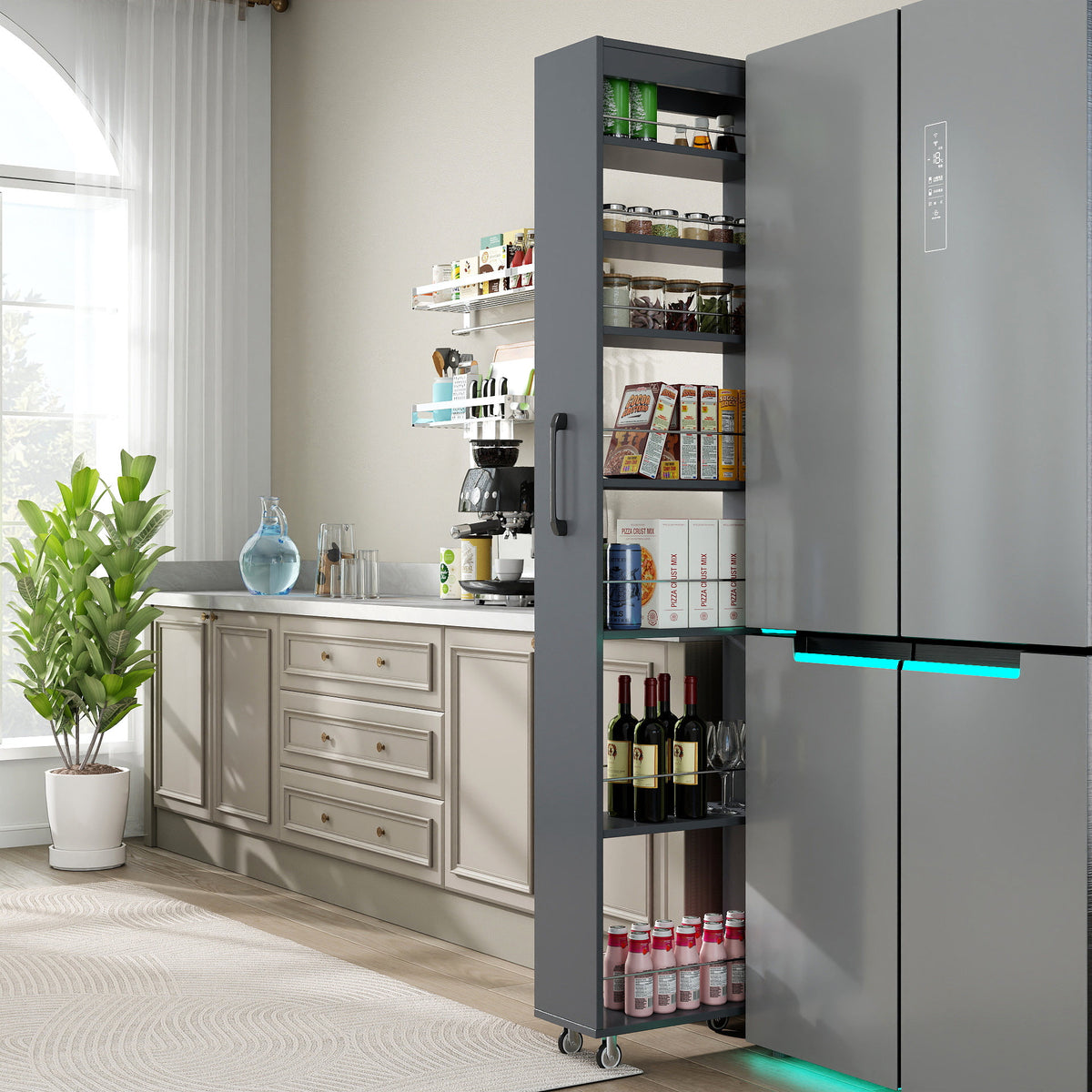 7 Tier multi-functional pull-out multi-tier storage Single-sided open shelf for Kitchen, Living Room & Narrow Spaces