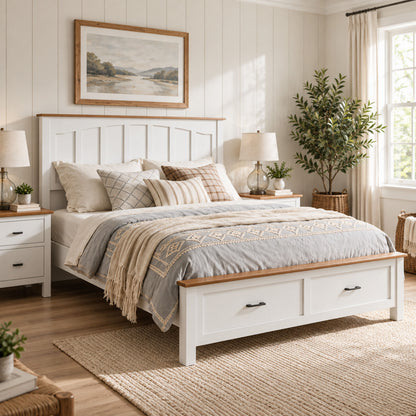 Queen Size Farmhouse Metal Bed Frame, Platform Bed , Mattress Foundation with Wood Support Slats, No Box Spring Needed, Noise Free.