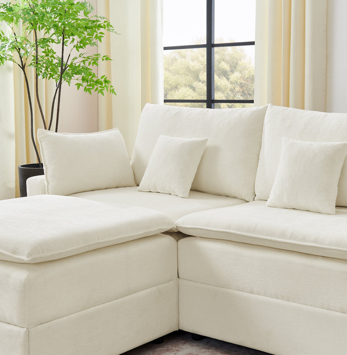 143.8'' U-shaped Modular Sectional Sofa with Center Console, Cup Holder, USB Charger,Movable Ottoman,Modern Comfy 4-6 Seater Chenille Cloud Couch for Spacious Living Room, Beige