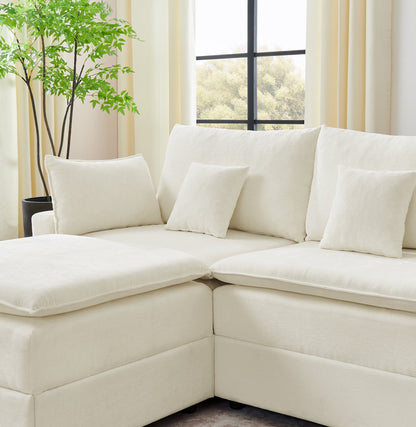 143.8'' U-shaped Modular Sectional Sofa with Center Console, Cup Holder, USB Charger,Movable Ottoman,Modern Comfy 4-6 Seater Chenille Cloud Couch for Spacious Living Room, Beige