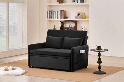 51.2' Velvet Convertible Sleeper Sofa Bed, 5-Position Adjustable Backrest Loveseat with Pull-Out Bed, Side Pocket, Multi-Functional 2-Seater Couch for Living Room, Apartment, Small Space