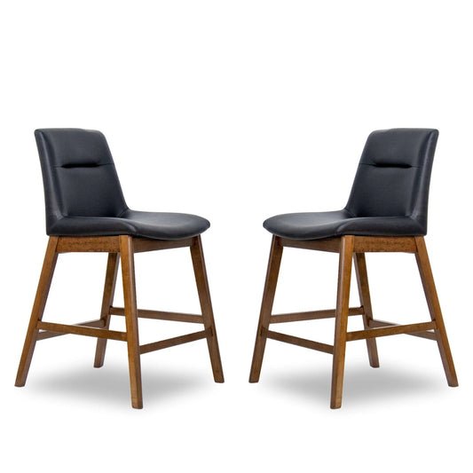 Langlade Leather Upholstered Counter Stool in Black (Set of 2)
