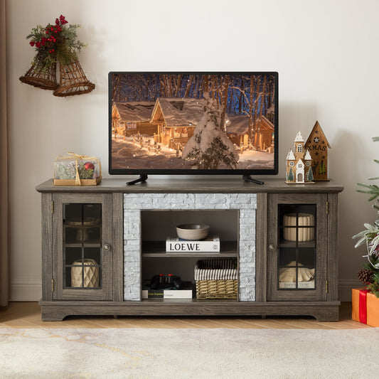 58' Modern TV Stand with 2-Door Storage, Faux Stone Media Console Cabinet, Grey Large Entertainment Center for Living Room