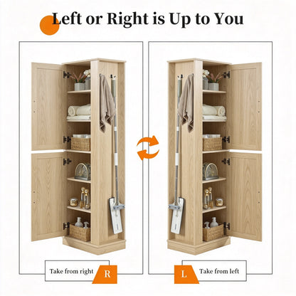 Tall Bathroom Storage Cabinet, Freestanding Storage Cabinet with Hook and Adjustable Shelf, MDF Board, Natural