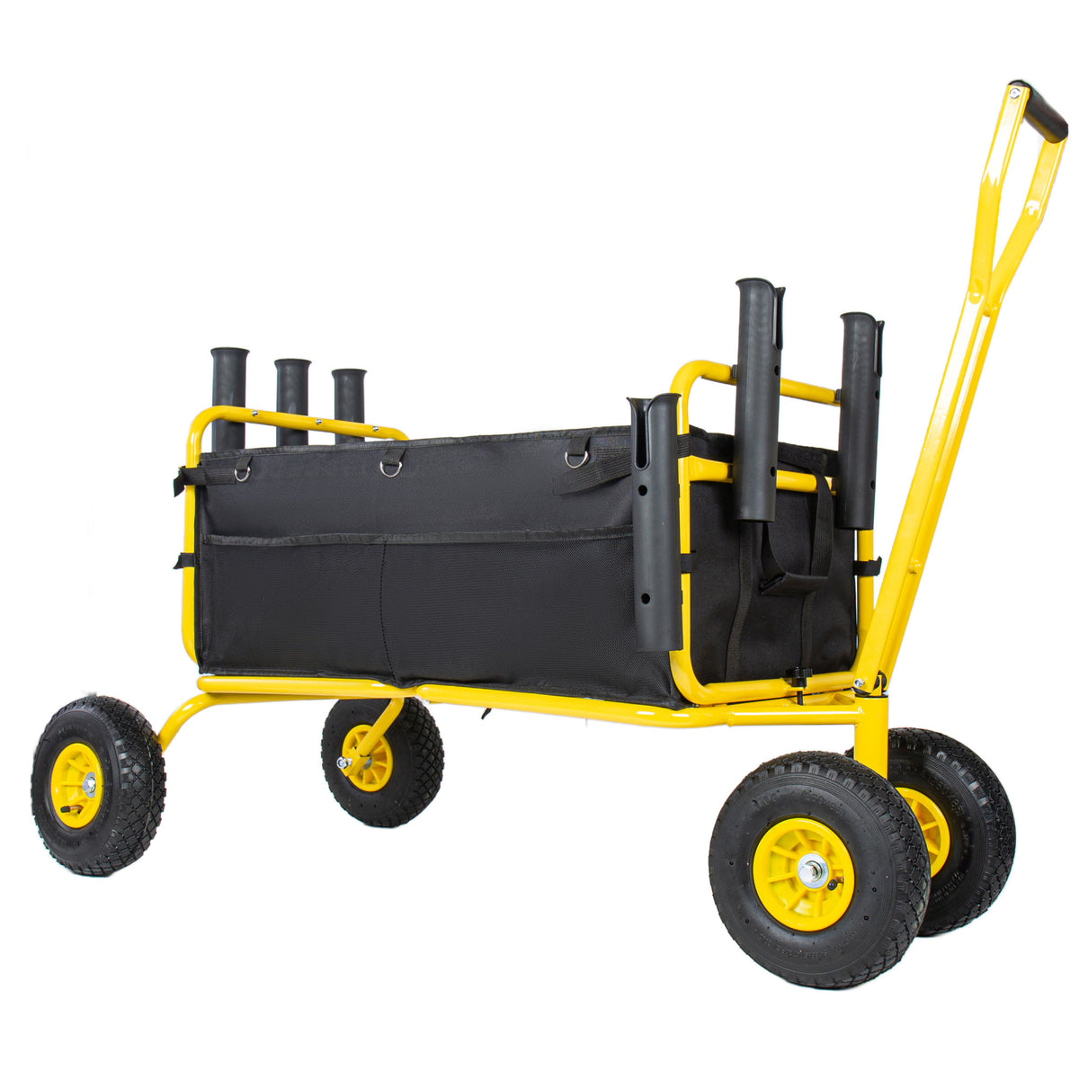Fishing Cart Beach Cart Collapsible Wagon 9.85'' All-Terrain Wheels for Sand, Heavy Duty Garden Cart with Rod Holders