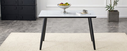 Modern minimalist rectangular dining table, suitable for 4-6 people. Tempered glass countertop+lower MDF board, imitation marble texture – Model W1151S04618