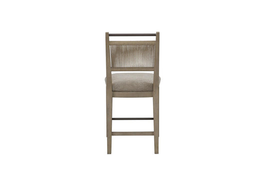 Set of 2 Upholstered Counter Height Stools with Natural Rope Backs – Texas Camel Oak Finish