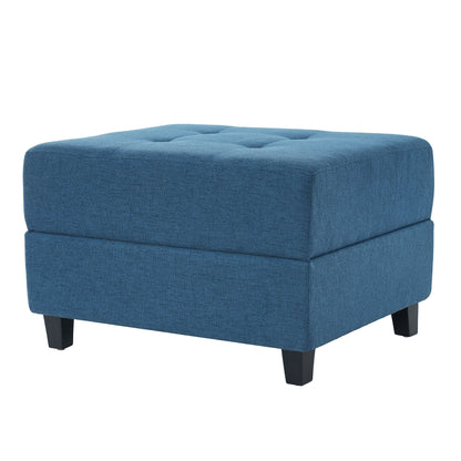 Navy Blue Tufted Ottoman, Fabric Upholstered Footrest with Wood Legs, 28.86"L Indoor Ottoman for Living Room, Bedroom & Entryway,300lbs Weight Capacity