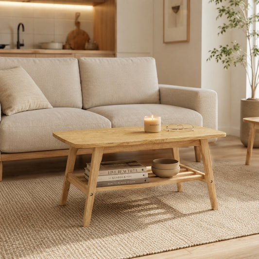 39 inch solid wood coffee table - double-layer storage wooden center coffee table with very large storage space, suitable for living rooms, apartments, and offices