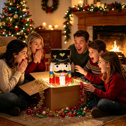 19'' Classic Nutcracker Soldier Stool, Retro Christmas Character Side Table Decor, Indoor & Outdoor Creative Figurine Seat for Patio, Garden, Living Room Home Decor