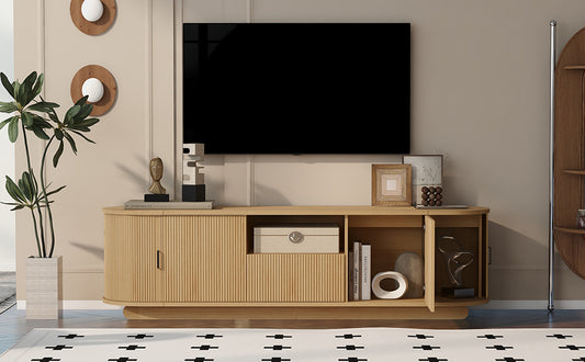 U-Can TV Stand with Open Shelf, Drawer, Cabinets, Hidden Sliding Storage, Rounded Corners, 70.86' W