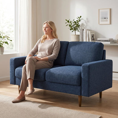 Modern 2‑Seat Loveseat Sofa, Polyester Fabric Couch, Without Accent Pillows, Loose Back Cushion for Small Space Living Room