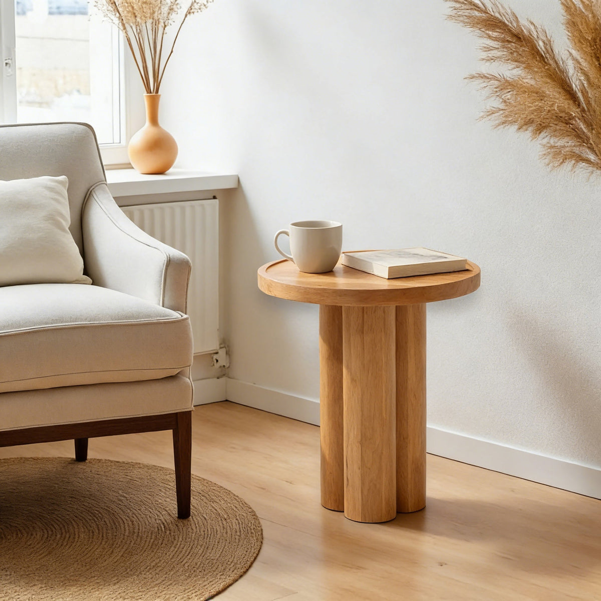 Round Solid Wood End Table,Natural