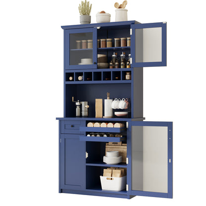 [Assembly Video Provided] TOPMAX Farmhouse 35.4x17.7x74.8inch Freestanding Buffet with Hutch – Blue