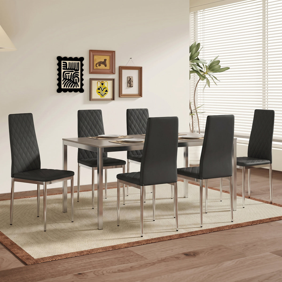 Modern Style Dining Chairs Set of 6 in Black, Essential for Minimalist Homes.Meeting Family Dining Needs, PU Material Seat