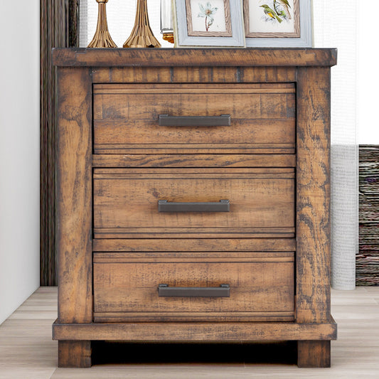 Rustic Three Drawer Reclaimed Solid Wood Farmhouse Nightstand (old sku:WF531408AAD)