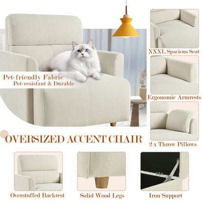 Oversized Chair w/Storage Ottoman, Wide Accent Armchair Chair for Living Room, Modern Lounge Chair, Upholstered Mid-Century Reading Chair, Comfy Living Room Chair, Deep Seat Sofa Couch(Beige Gray)