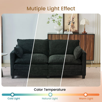 Loveseat Sofa with Cloud 2-Layer Cushion & 27" Deep Seat, Modern Black Couch with 2 Washable Pillows for Small Spaces, Bedroom, Apartment, Office, Living Room
