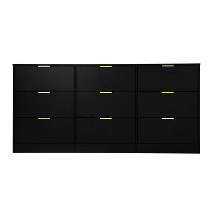 Black 9 Drawer Dresser, 63" Large Deep Chest of Drawers, Wooden Dresser Storage Cabinet with 9 Drawers, Long Dressers