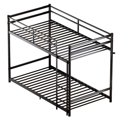 Heavy Duty Metal Twin Over Twin Bunk Bed, Convertible to 2 Separated Twin Beds, Noise-Free Steel Frame with Rubber Anti-Slip Ladder & 11.3" Guardrails, 400/485 LBS Weight Capacity, Black