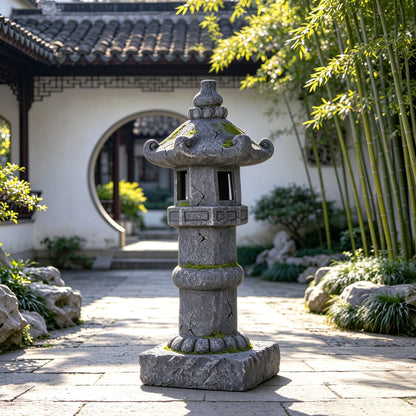 Magnesium Oxide Solar Pagoda Garden Statue with Warm LED Light, Oriental Stone Tower Lantern Outdoor Yard Patio Decor Ornament, Ideal Gift, 27.56'