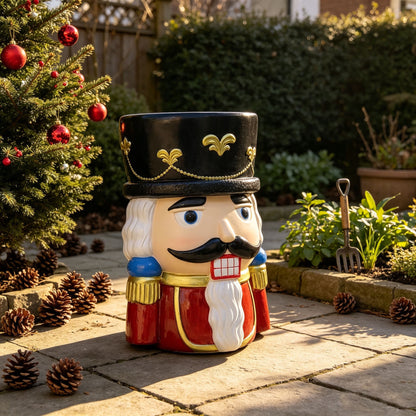 19'' Classic Nutcracker Soldier Stool, Retro Christmas Character Side Table Decor, Indoor & Outdoor Creative Figurine Seat for Patio, Garden, Living Room Home Decor
