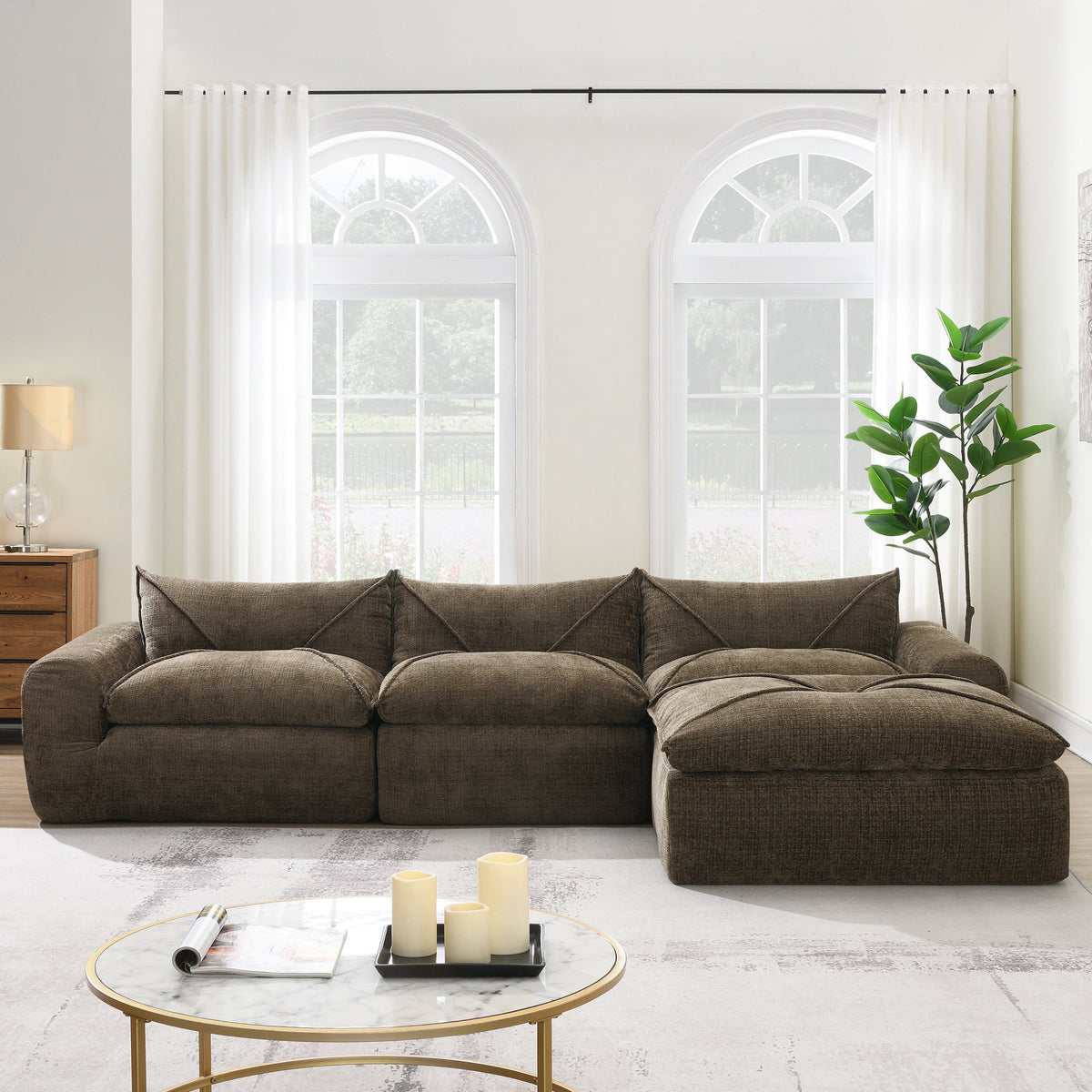 [VIDEO]116'' Fully Compressed Sofa with High Density Foam, Integrated Backrest&Seat Cushion, Decorative Edging – Brown