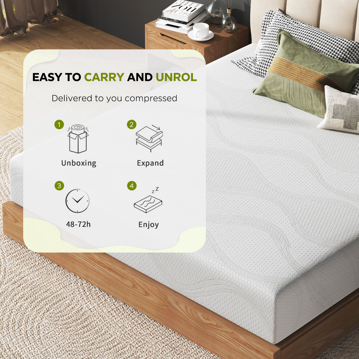 King Size Memory Foam Mattress, 12 Inch Bed Mattress, with Cooling Green Tea Gel, CertiPUR-US Certified, White