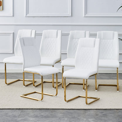 Modern dining chairs, dining room chairs, and golden leg cushioned chairs made of artificial leather, suitable for kitchens, living rooms, bedrooms, and offices. Set of 6 pieces (white+PU )W1151110421