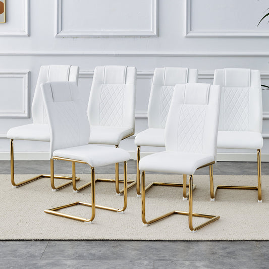 Modern dining chairs, dining room chairs, and golden leg cushioned chairs made of artificial leather, suitable for kitchens, living rooms, bedrooms, and offices. Set of 6 pieces (white+PU )W1151110421