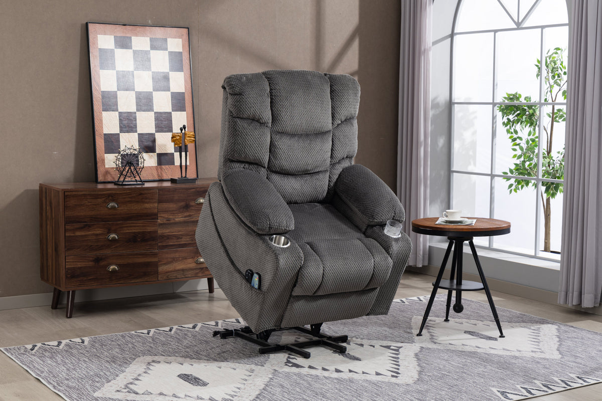 Ultra wide electric lounge chair with hot massage heating and auxiliary standing function - velvet rotating lounge chair for living room, bedroom, and office use