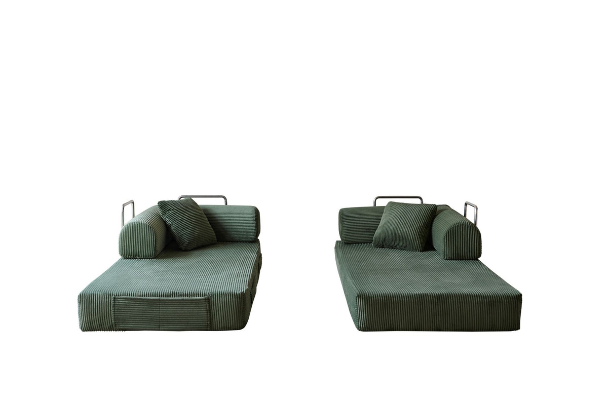 78.8' Compression Sofa,Convertible Floor Sofa Bed-with Pillow Back Support Armrest,Comfy Futon Couch Sleeper Bed,Loveseats Boneless Modular Sectional Sofa,Corduroy fabric,for Living Room,Bedroom,Green