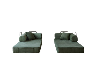 78.8' Compression Sofa,Convertible Floor Sofa Bed-with Pillow Back Support Armrest,Comfy Futon Couch Sleeper Bed,Loveseats Boneless Modular Sectional Sofa,Corduroy fabric,for Living Room,Bedroom,Green
