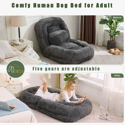 [NEW ARRIVED] [VIDEO PROVIDED] Human Dog Bed,Lazy Sofa,5-Position Adjustable Convertible,Floor Gaming Chair,bedroom, living room,Suitable for gaming, meditation,relaxation,Plush Fabric,Dark Gray