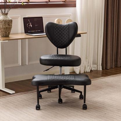 Meditation chair, an ergonomic cross-legged seating chair with lumbar support and a height-adjustable seat cushion, ideal for people engaged in high-intensity office work. Black