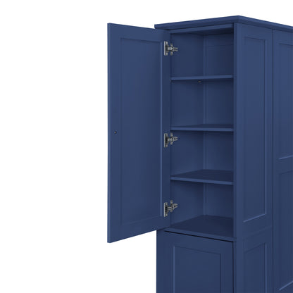 TOPMAX 73.6" Tall Farmhouse Kitchen Pantry Cabinet with 8 Shelves, 2 Drawers, 3 Pull-Out Trays, 4 Doors and Side Cabinets, Blue