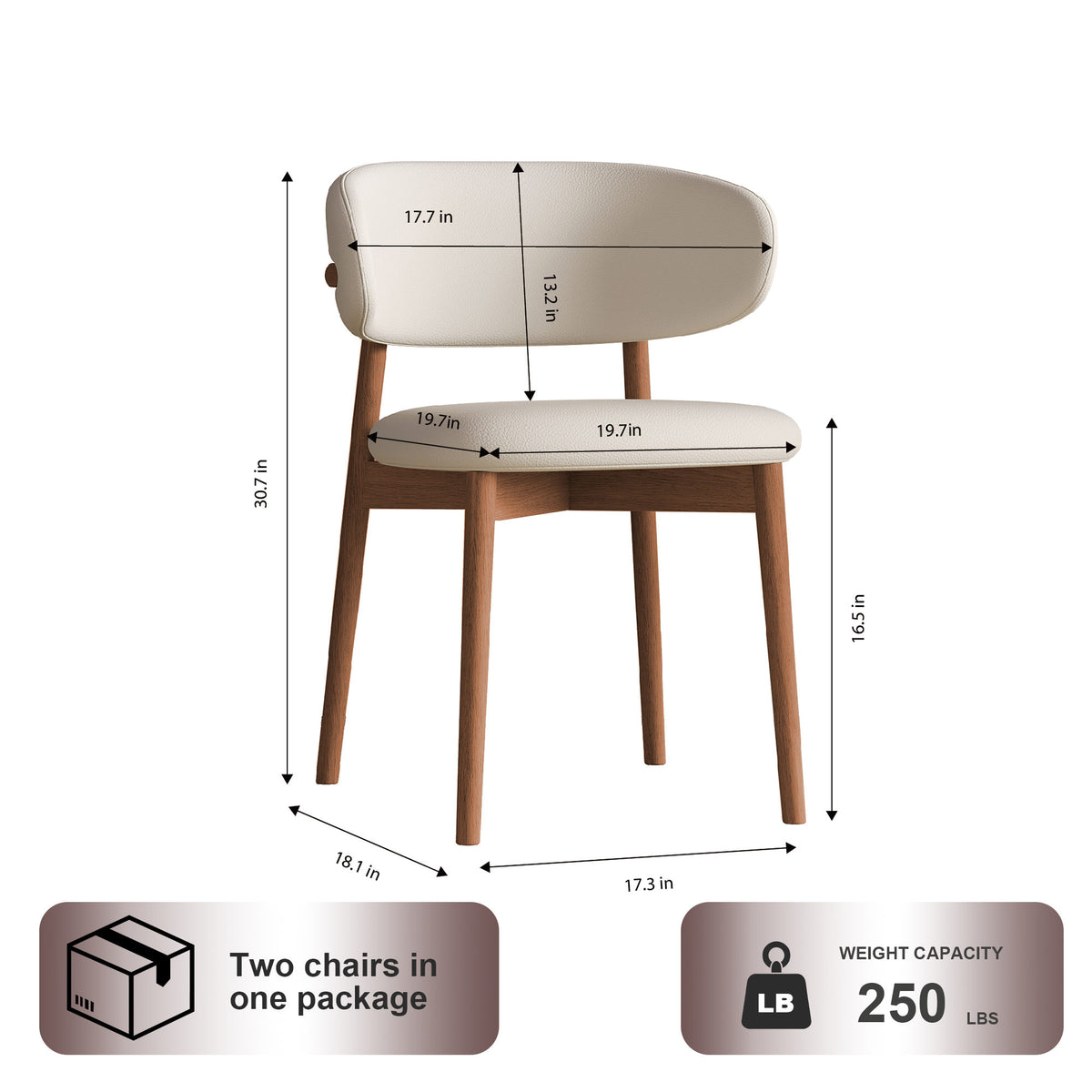 Mid-Century Modern Wooden Feet Dining Chair Set of 2 – White Stylish Chairs for Dining Room, Kitchen, or Living Room, Durable PU & Ash Wood, 20.08 x 20.08 x 30.71 inches