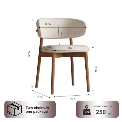Mid-Century Modern Wooden Feet Dining Chair Set of 2 – White Stylish Chairs for Dining Room, Kitchen, or Living Room, Durable PU & Ash Wood, 20.08 x 20.08 x 30.71 inches