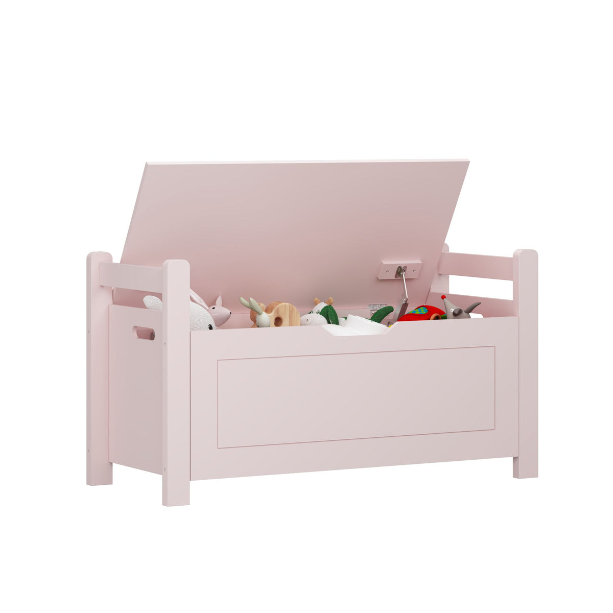 Kids Toy Box Chest for Boys Girls, Large Storage Cabinet with Cushion Seat Bench/ Flip-Top Lid/ Safety Hinge, Toy Storage Organizer Trunk for Nursery, Playroom (Pink)