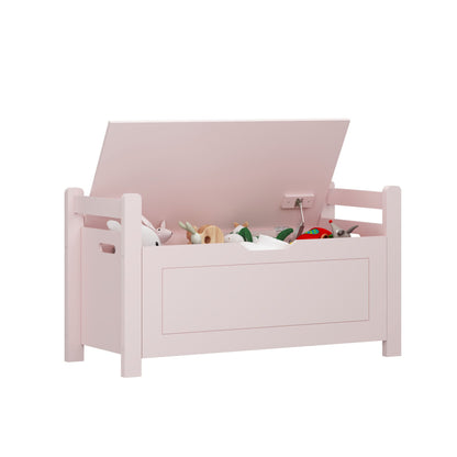 Kids Toy Box Chest for Boys Girls, Large Storage Cabinet with Cushion Seat Bench/ Flip-Top Lid/ Safety Hinge, Toy Storage Organizer Trunk for Nursery, Playroom (Pink)