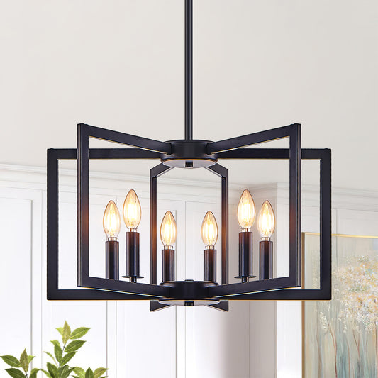 22" Modern Black Geometric 6-Light Chandelier - Industrial Metal Pendant Light Fixture, or Kitchen (Bulb Not Included)