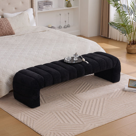 69.7"Wide Modern Upholstered Armless Bed Bench, Channel Tufted Couch Daybed Chaise, Chenille Ottoman Foot Stool for Living Room and Bedroom, Entryway, Black