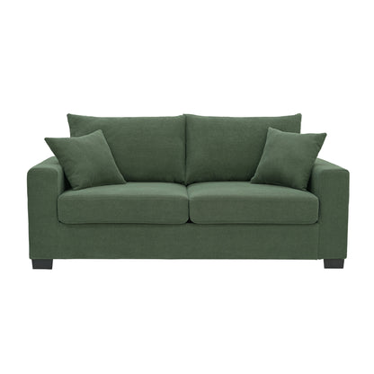 69-inch two-seater  Sofa with Textured Fabric, Comfortable Upholstered Couch with 2 Throw Pillows and Sturdy Plastic Legs for Living Room, Apartment, Office,  Dark Green