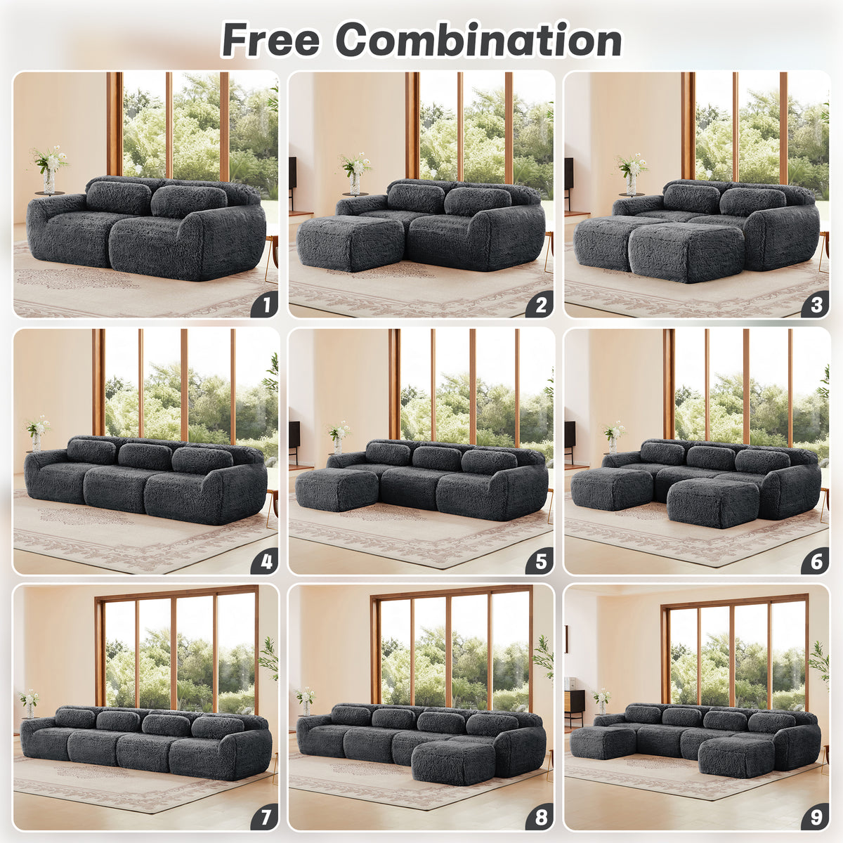 U-shaped Boneless Sofa 32D High Density Sponge Bottom Anti-Slip Design No Assembly Required Ergonomic Design Free Combination Full-compression Vacuum Packaging For Living Rooms,Studies,Dark Grey