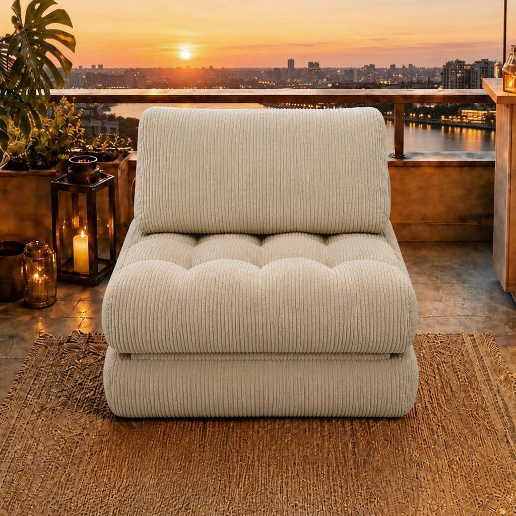 62.9"Corduroy Fabric Beanbag Couch for Living Room, Bedroom & Dorm, Cozy Fluffy Cloud Mini Couch-Corduroy-Camel