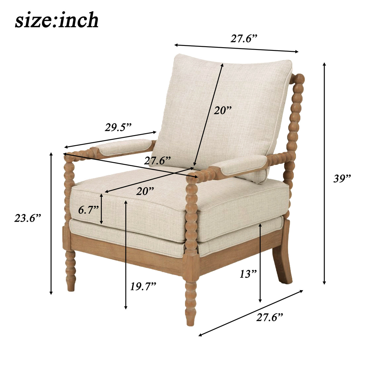 Rubber Wood Accent Chair, Upholstered Fabric Living Room Chair with High-Density Sponge Cushion, Modern Leisure Chair, Sturdy Frame Comfortable Side Chair for Bedroom Office Reading Room